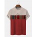 Mens Vintage Geometric Pattern Patchwork Mock Neck Short Sleeve T  Shirts