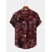 Mens Vintage Spliced Print Half Buttons Collar Short Sleeve Shirts