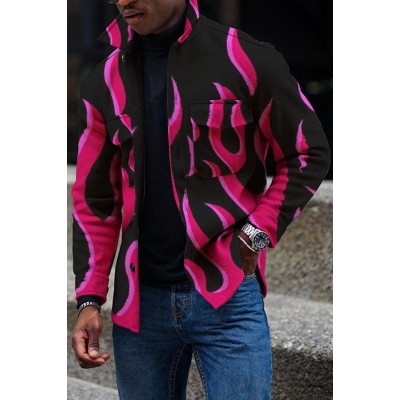 Men Pocket Color Block Print Jacket