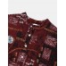 Mens Vintage Spliced Print Half Buttons Collar Short Sleeve Shirts